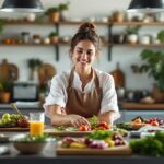 Anne-Sophie Pic, cheffe étoilée française, en cuisine dans un cadre moderne et élégant