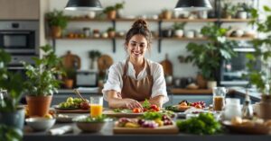 Anne-Sophie Pic, cheffe étoilée française, en cuisine dans un cadre moderne et élégant