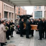 Décès célébrité : foule émue rendant hommage à une star disparue, bougies et fleurs