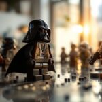 Sets LEGO Star Wars disposés sur une surface moderne, photographie éditoriale réaliste