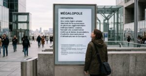 Vue panoramique d'une mégalopole urbaine dense avec gratte-ciels et infrastructure à grande échelle