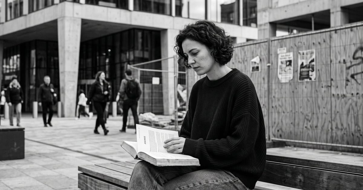 Anomie définition : individu isolé dans une foule urbaine, illustrant la désintégration des normes sociales