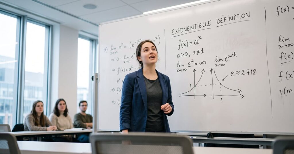 Exponentielle définition : courbe mathématique exponentielle sur fond moderne, illustration pédagogique