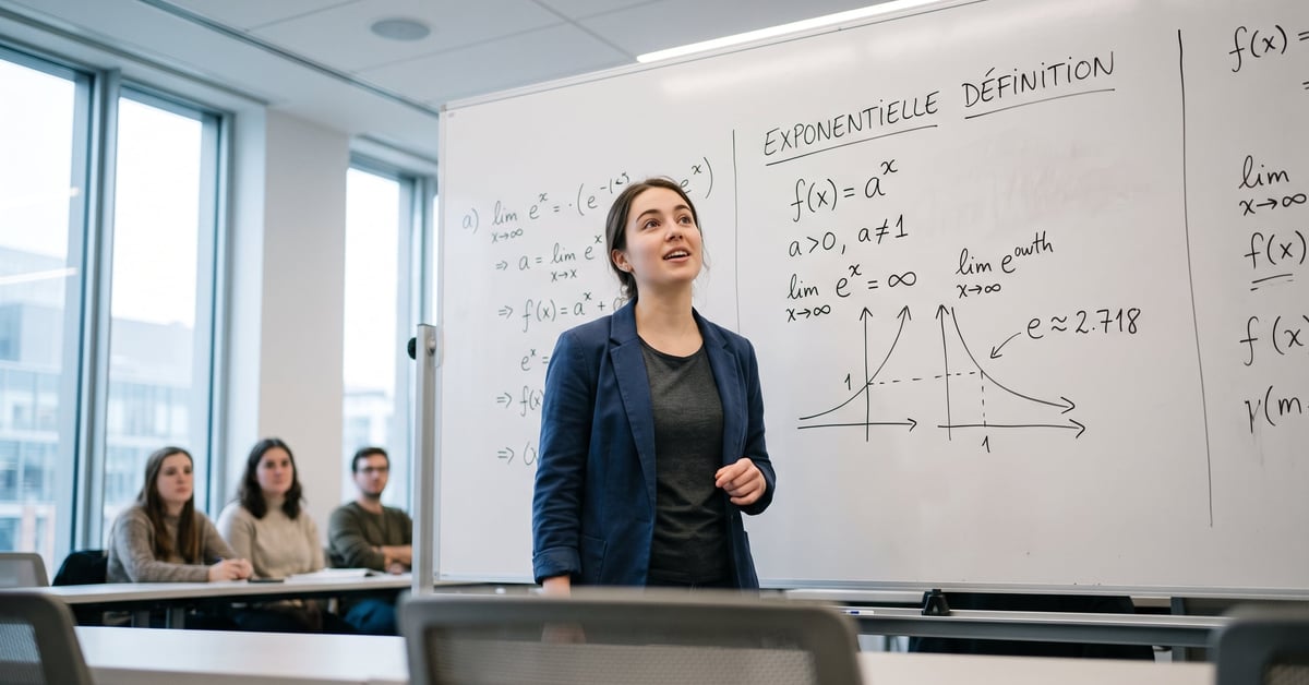 Exponentielle définition : courbe mathématique exponentielle sur fond moderne, illustration pédagogique