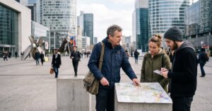 Vue panoramique d'une métropole moderne avec ses immeubles et son activité urbaine dense