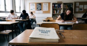 Sujet bac français 2025 : élève terminale révisant ses épreuves de français sur un bureau